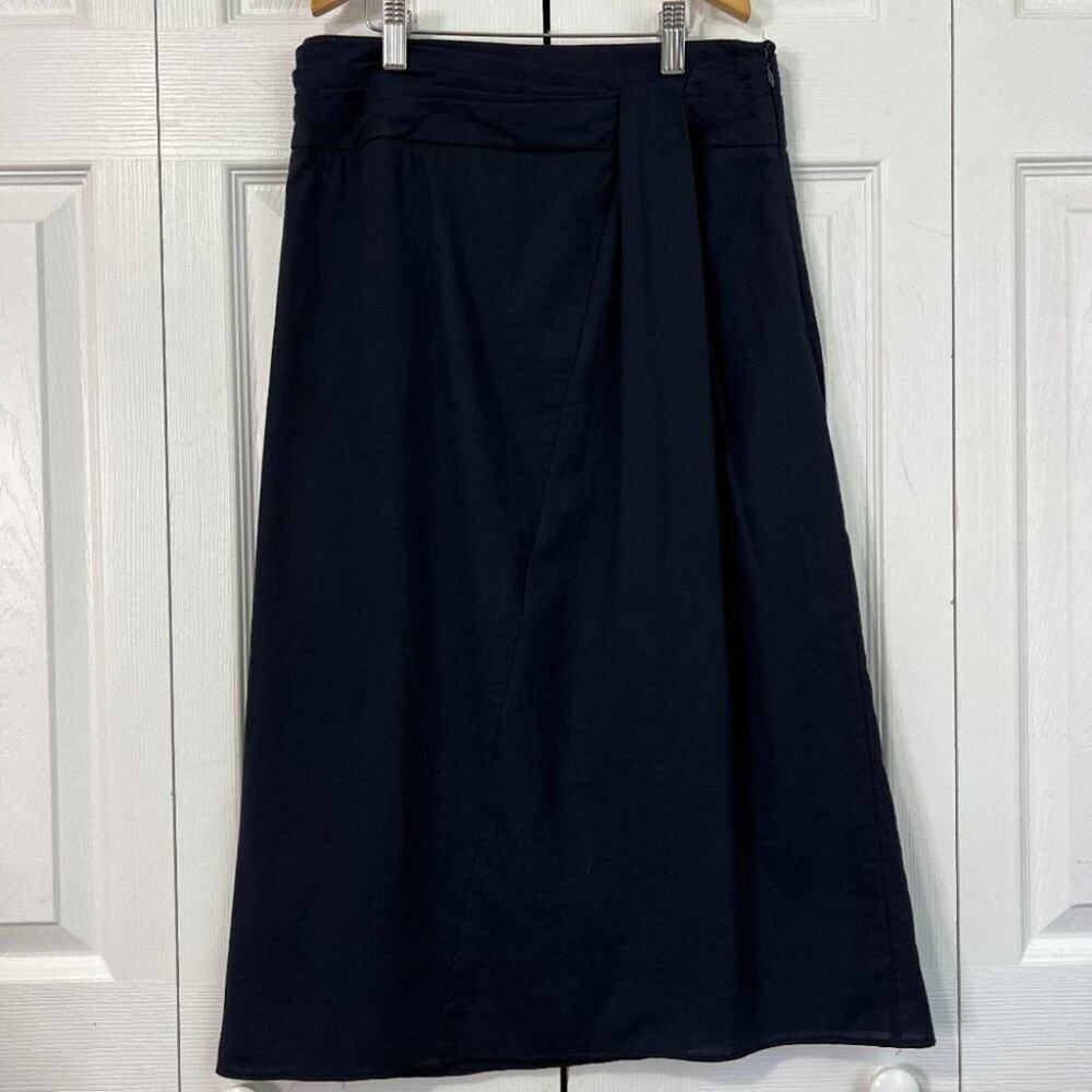 Vince Twist-Front A-Line Midi Cotton Skirt Blue Sz 4 - Picture 4 of 12